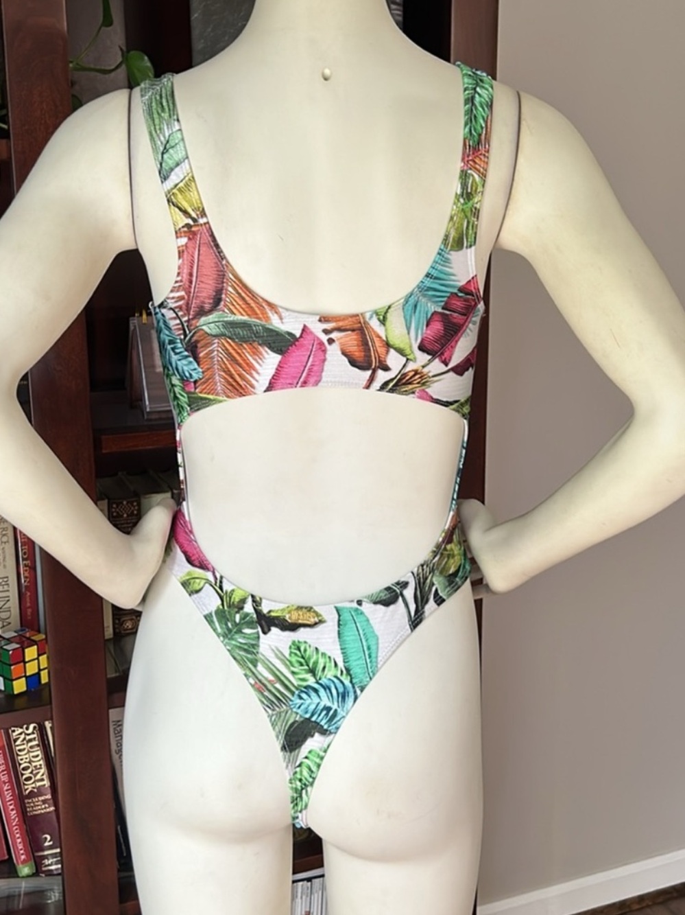 Yekas Tropical Palm Leaf Print Thong Swimsuit